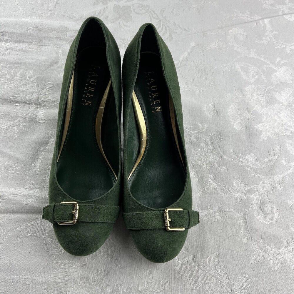 Lauren Ralph Lauren Womens Dress Shoes Size 6.5 B Green Leather Suede Heels